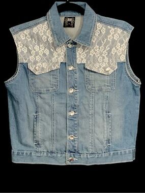RU Apparel Lace & Rhinestone Embellished Denim Vest